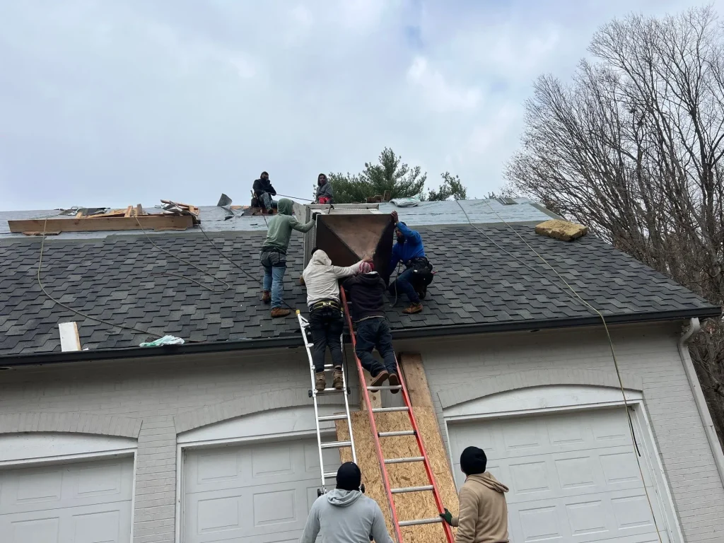Moss Roofing Team installing a new roof in Indianapolis
