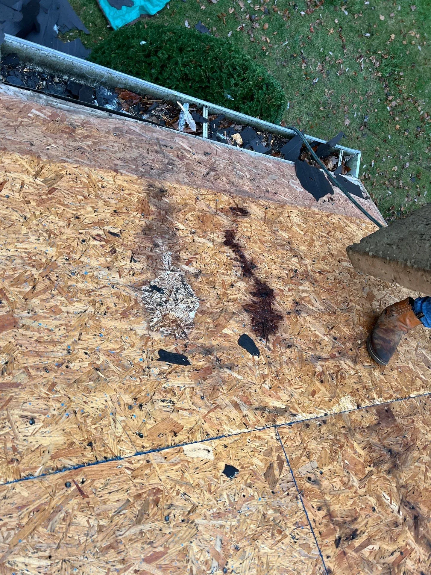 roof decking that was removed and replaced due to damage