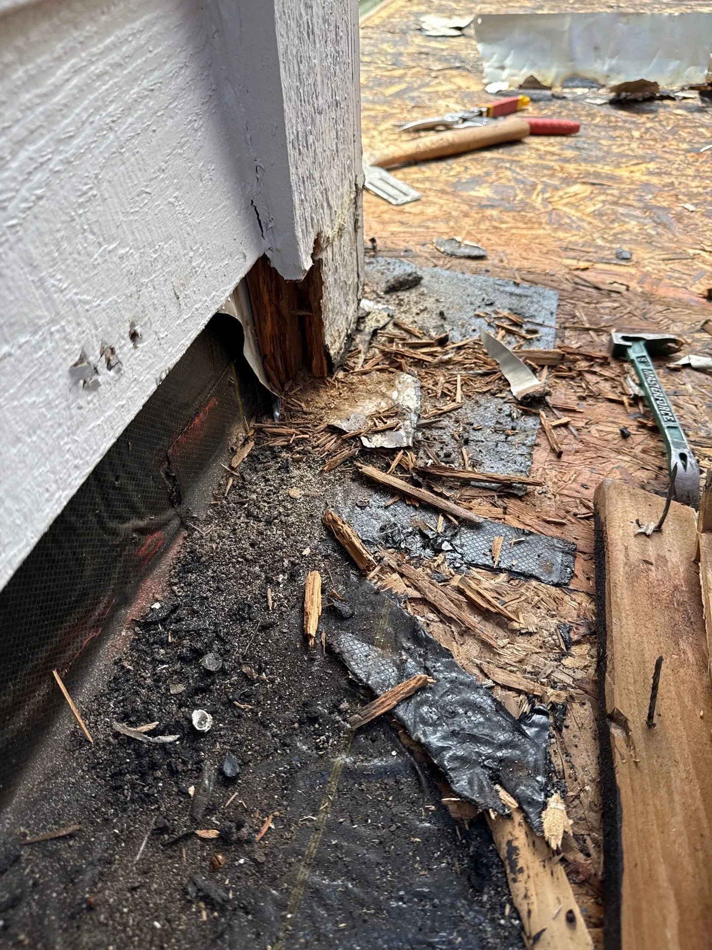 debris from old roof that was removed and then cleaned up