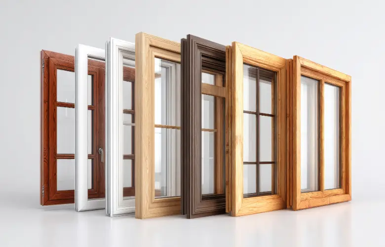 Various window frame materials and styles showing options when to replace windows in Central Indiana homes