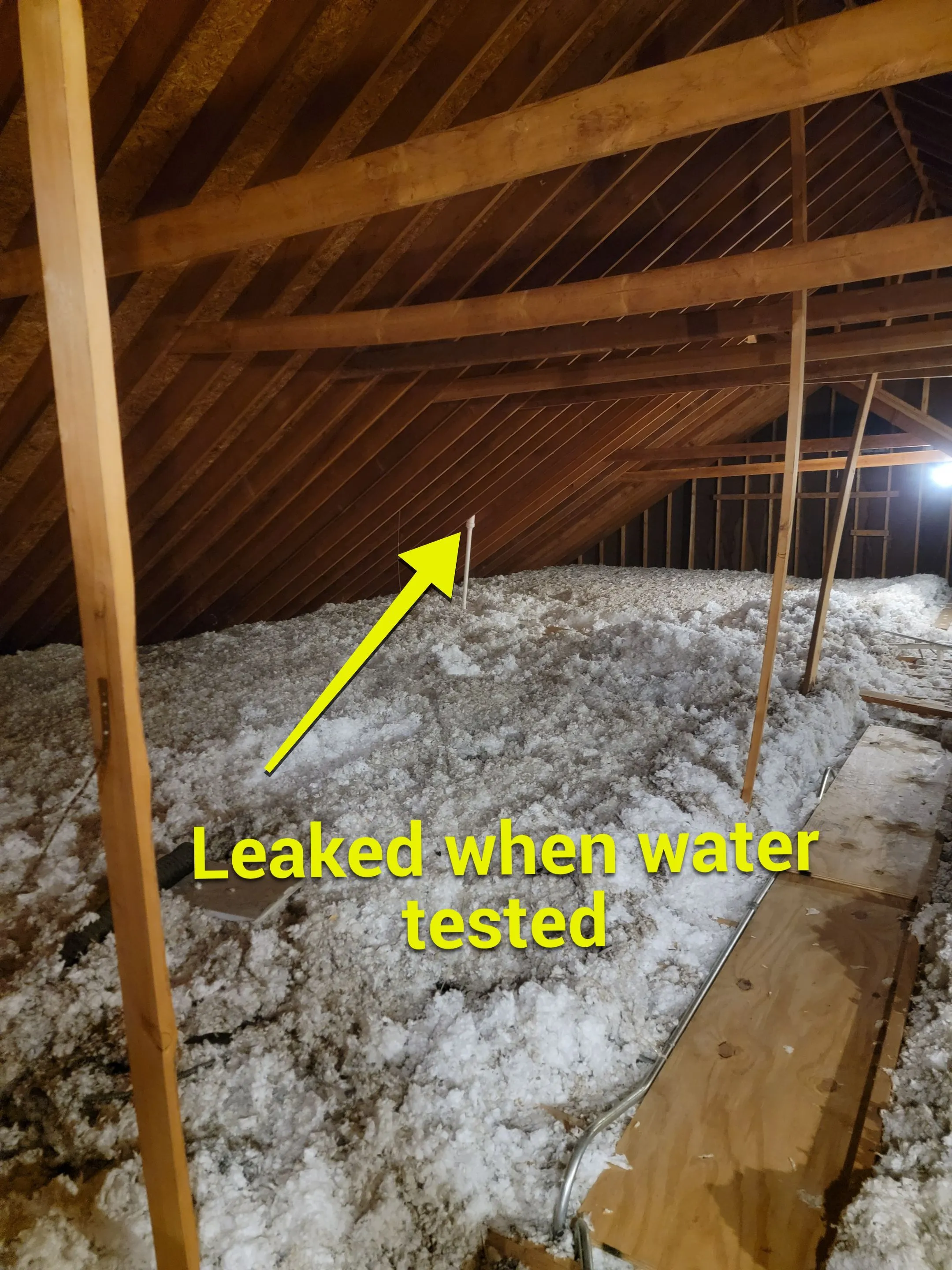leak inside to attic space when tested