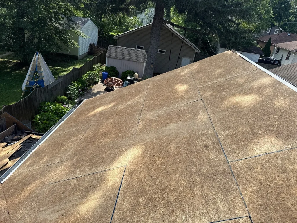 old roof removed and new decking installed