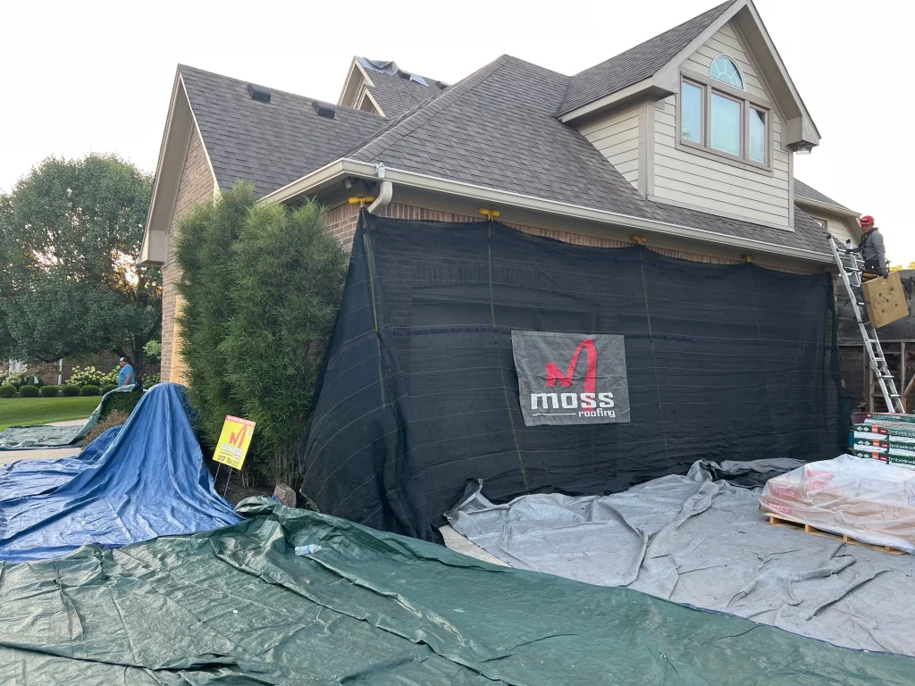 Before installation, property protection tarping