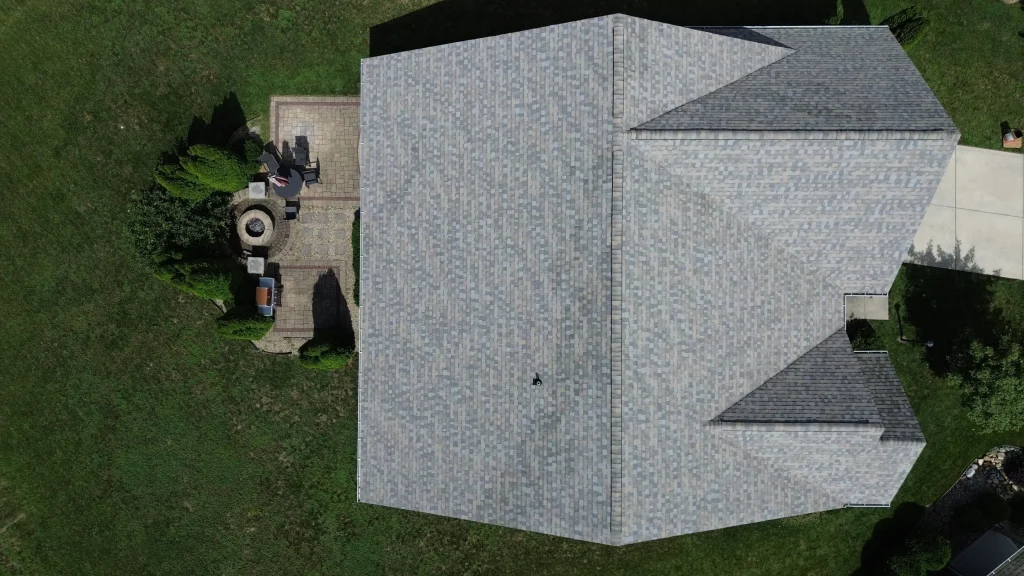 After: Aerial image of roof replacement in Plainfield