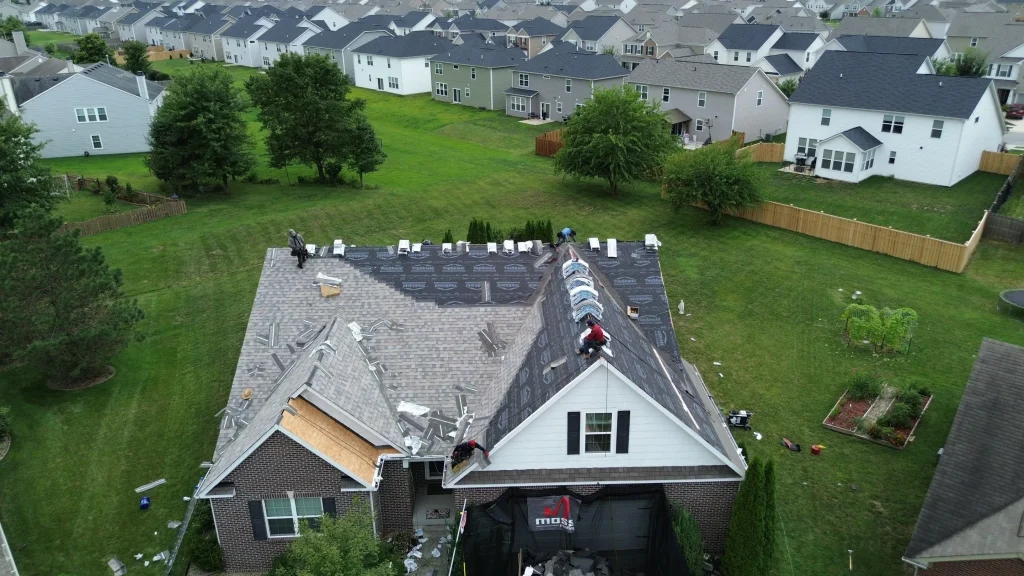 During Roof Replacement: New Shingles on a residential home in Plainfield